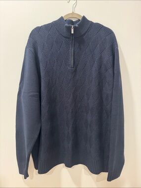 Liverpool Men's Zip-Front Diamond Knit Sweater - Navy